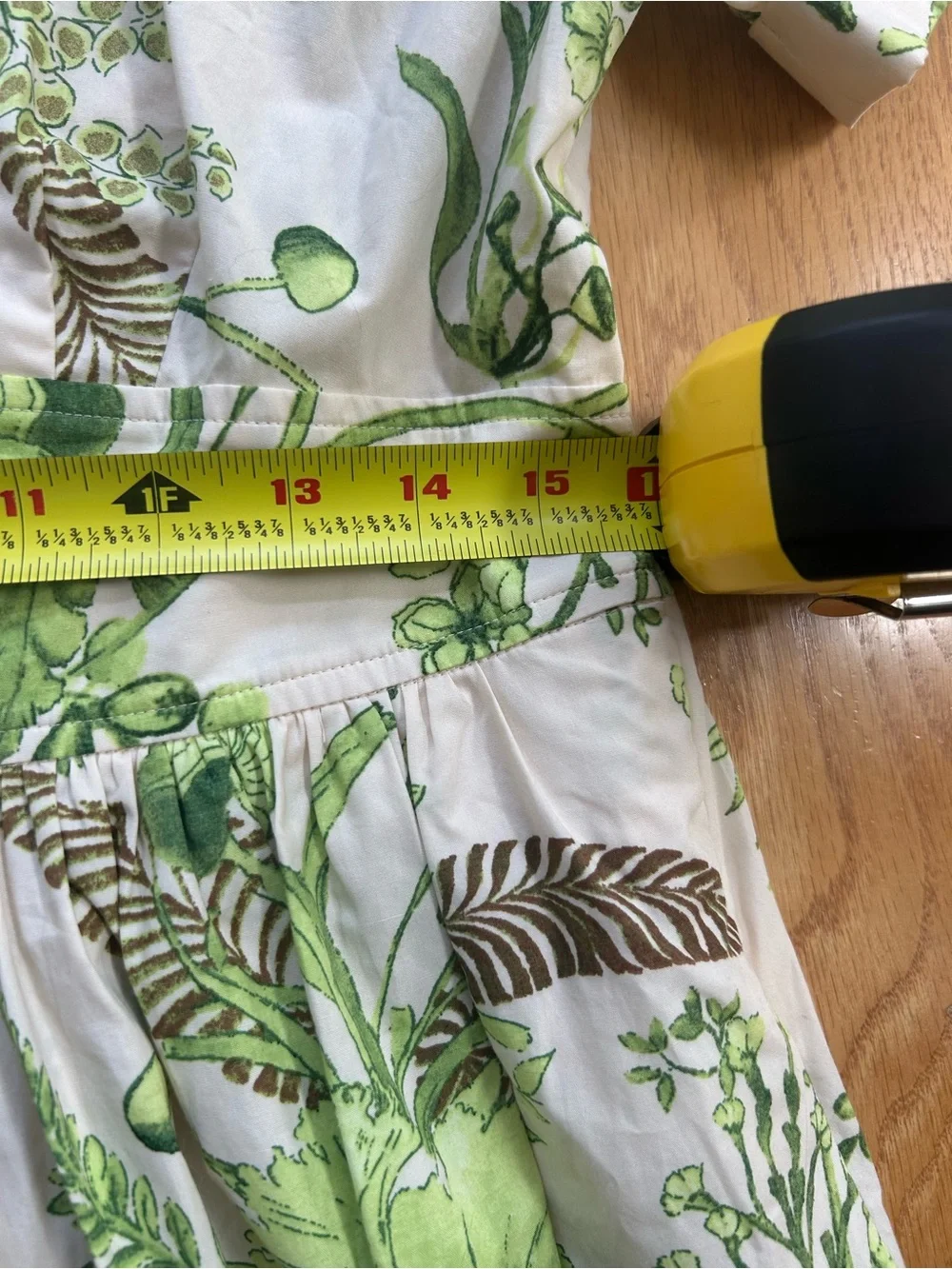 Talbots Modern Poplin Smocked Midi Shirt Dress 12P Branching Floral Green Cotton
